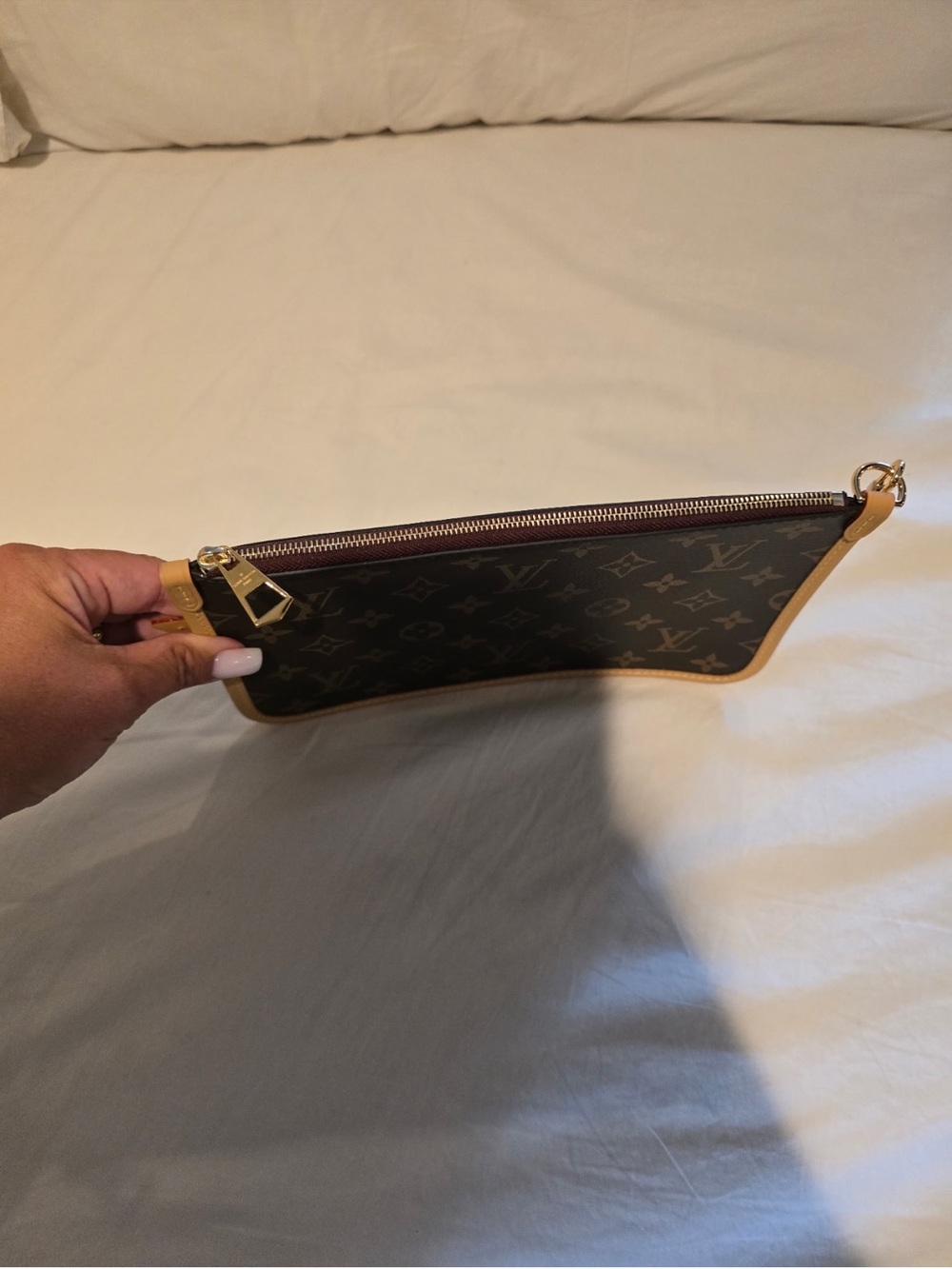 Designer Monogram Wristlet Clutch in Brown inspired